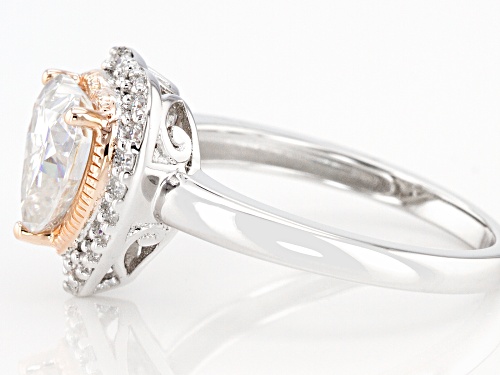 MOISSANITE FIRE(R) 2.04CTW DEW HEART SHAPE & ROUND PLATINEIVE(R) & 14K ROSE GOLD OVER SILVER RING - Size 6