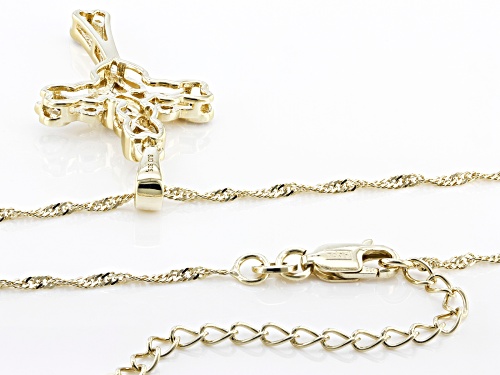 MOISSANITE FIRE(R) .18CTW DEW 14K YELLOW GOLD OVER SILVER CROSS PENDANT & 18 INCH SINGAPORE CHAIN