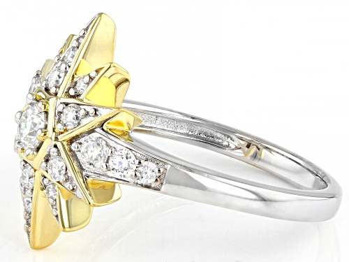 MOISSANITE FIRE(R) .62CTW DEW ROUND PLATINEVE(R) & 14K YELLOW GOLD OVER SILVER RING - Size 6