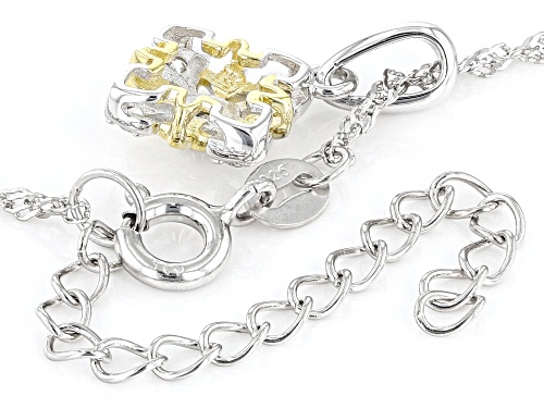 MOISSANITE FIRE(R) .18CTW DEW PLATINEVE(R) & 14K YELLOW GOLD OVER SILVER PENDANT W/ SINGAPORE CHAIN