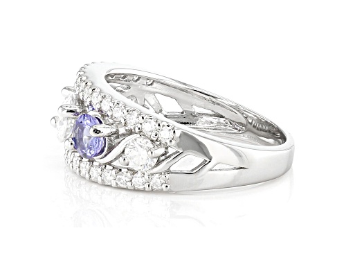 MOISSANITE FIRE(R) .87CTW DEW ROUND AND TANZANITE PLATINEVE(R) RING - Size 8