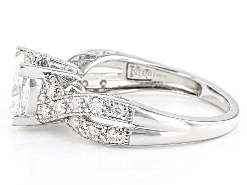 MOISSANITE FIRE(R) 2.40CTW DEW CUSHION CUT AND ROUND PLATINEVE(R) RING - Size 8