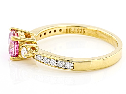 MOISSANITE FIRE(R) & PINK MOISSANITE 1.00CTW DEW 14K YELLOW GOLD OVER SILVER RING - Size 8