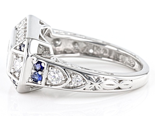 MOISSANITE FIRE(R) 1.41CTW DEW SQUARE BRILLANT & ROUND WITH BLUE SAPPHIRE PLATINEVE(R) RING - Size 6