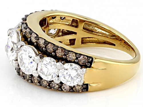 MOISSANITE FIRE(R) 2.72CTW DEW & .84CTW CHAMPAGNE DIAMOND 14K YELLOW GOLD OVER SILVER RING - Size 6
