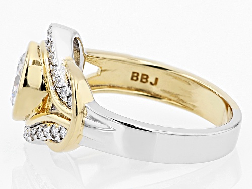 MOISSANITE FIRE(R) 1.46CTW DEW ROUND PLATINEVE(R) & 14K YELLOW GOLD OVER SILVER RING - Size 6