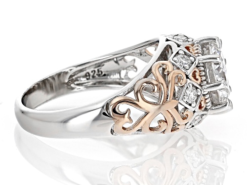 MOISSANITE FIRE(R) 2.14CTW DEW ROUND  PLATINEVE(R) & 14K ROSE GOLD OVER SILVER RING - Size 7