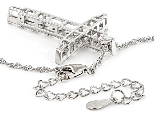 MOISSANITE FIRE(R) 1.08CTW DEW BAGUETTE PLATINEVE(R) CROSS PENDANT & 18 INCH SINGAPORE CHAIN