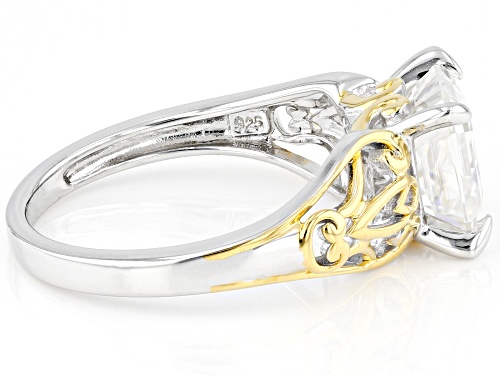 MOISSANITE FIRE(R) 2.96CT DEW ASSCHER CUT PLATINEVE(R) & 14K YELLOW GOLD OVER SILVER RING - Size 9