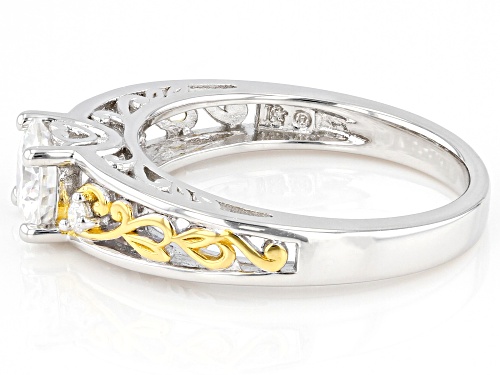 MOISSANITE FIRE(R) .86CTW DEW ROUND PLATINEVE(R) & 14K YELLOW GOLD OVER SILVER RING - Size 7