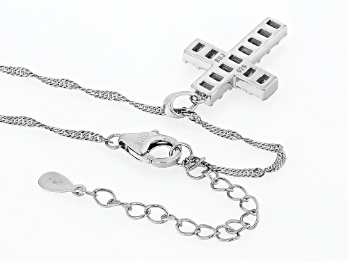 MOISSANITE FIRE(R) 1.08CTW DEW BAGUETTE PLATINEVE(R) CROSS PENDANT & 18 INCH SINGAPORE CHAIN