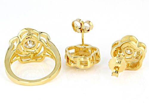 MOISSANITE FIRE® 2.20CTW DEW ROUND 14K YELLOW GOLD OVER RING & EARRING SET