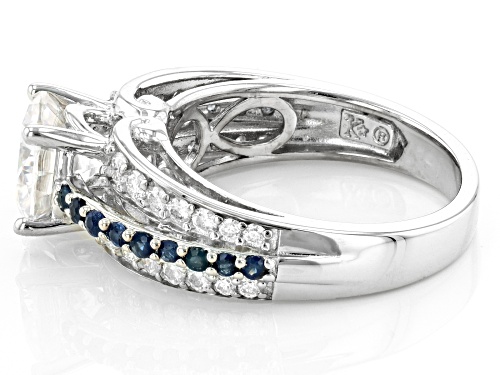 MOISSANITE FIRE(R) 2.46CTW DEW ROUND & ROUND BLUE SAPPHIRE PLATINEVE(R) RING - Size 5