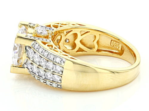 MOISSANITE FIRE(R) 3.64CTW DEW ROUND & TRILLION CUT 14K YELLOW GOLD OVER SILVER RING - Size 8