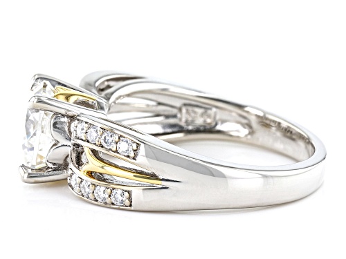 MOISSANITE FIRE(R) 2.37CTW DEW INFERNO CUT(TM) & PLATINEVE(R) & 14K YELLOW GOLD OVER SILVER RING - Size 9