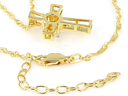 MOISSANITE FIRE(R) .80CT DEW ROUND 14K YELLOW GOLD OVER SILVER CROSS PENDANT & 18 INCH CHAIN