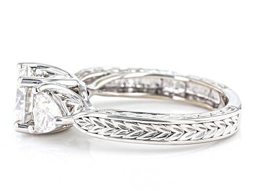 MOISSANITE FIRE(R) 2.70CTW DEW ROUND & TRILLION CUT PLATINEVE(R) RING - Size 9