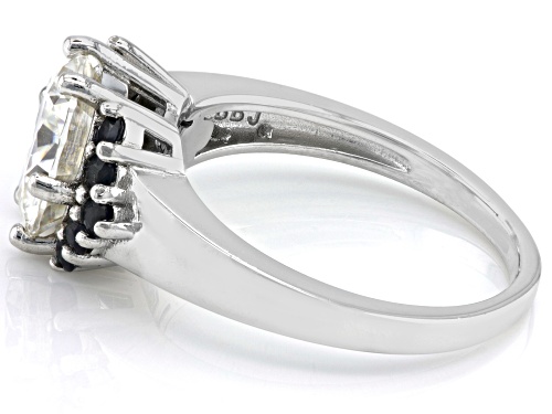 MOISSANITE FIRE(R) 3.10CT DEW ROUND & BLUE SAPPHIRE PLATINEVE(R) RING - Size 6