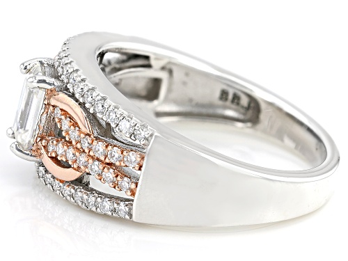 MOISSANITE FIRE® 1.22CTW DEW EMERALD CUT AND ROUND BRILLIANT TWO TONE RING - Size 7