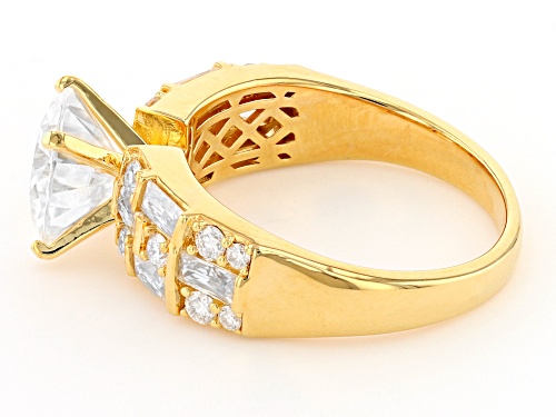 MOISSANITE FIRE(R) 3.80CTW DEW ROUND & BAGUETTE 14K YELLOW GOLD OVER SILVER RING - Size 10