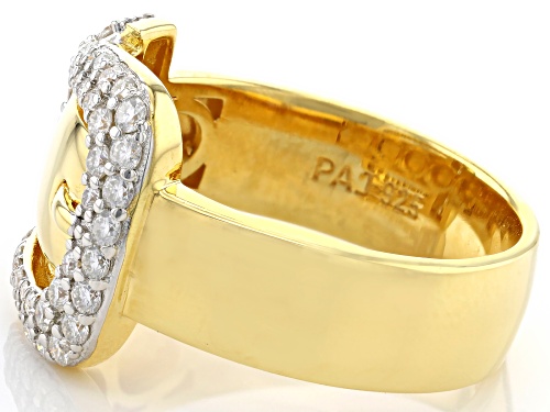 MOISSANITE FIRE(R) .82CTW DEW ROUND 14K YELLOW GOLD OVER SILVER BUCKLE RING - Size 6