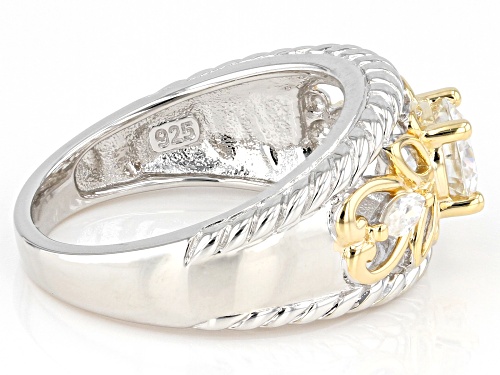 MOISSANITE FIRE(R) .94CTW DEW ROUND & MARQUISE PLATINEVE(R) & 14K YELLOW GOLD OVER SILVER RING - Size 6