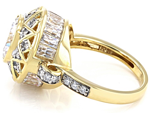 MOISSANITE FIRE(R) 4.54CTW DEW ROUND & BAGUETTE 14K YELLOW GOLD OVER SILVER RING - Size 6