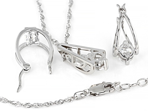 MOISSANITE FIRE(R) 2.40CTW DEW ROUND PLATINEVE(R) PENDANT WITH CHAIN & EARRING SET