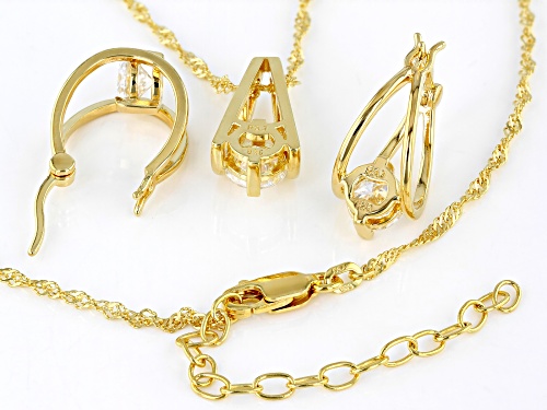 MOISSANITE FIRE(R) 2.40CTW DEW 14K YELLOW GOLD OVER SILVER PENDANT WITH CHAIN & EARRING SET