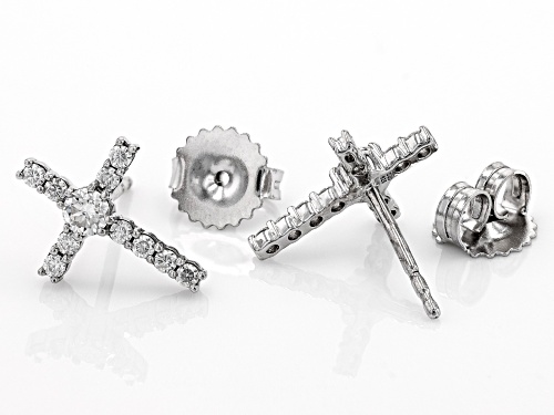 MOISSANITE FIRE(R) .60CTW DEW ROUND PLATINEVE(R) CROSS EARRINGS