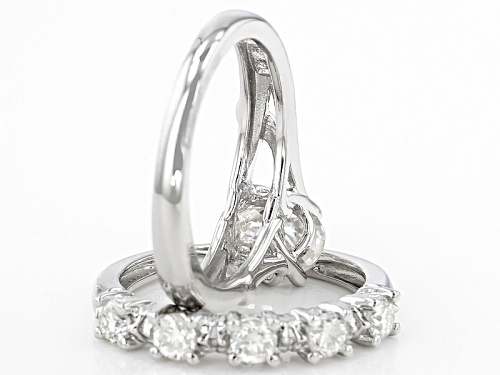 Moissanite Fire® 2.15ctw Diamond Equivalent Weight Oval And Round Platineve™ Ring With Band - Size 11