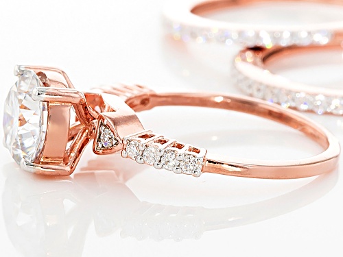 Moissanite Fire® 2.70ctw Dew 14k Rose Gold Over Sterling Silver Ring With Two Bands - Size 11