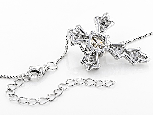 Moissanite Fire® 1.30ctw Dew Cushion Cut And Round Platineve™ Cross Pendant With Chain