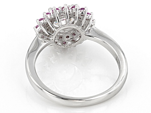 Moissanite Fire® .80ctw Dew And .61ctw Pink Sapphire Platineve™ Ring - Size 10