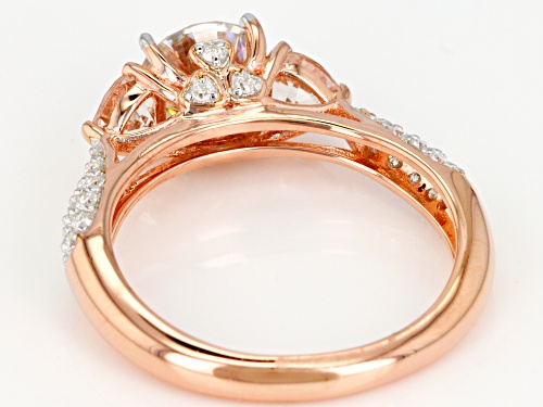 Moissanite Fire® 1.54ctw Dew And .38ctw Morganite 14k Rose Gold Over Silver Ring - Size 10