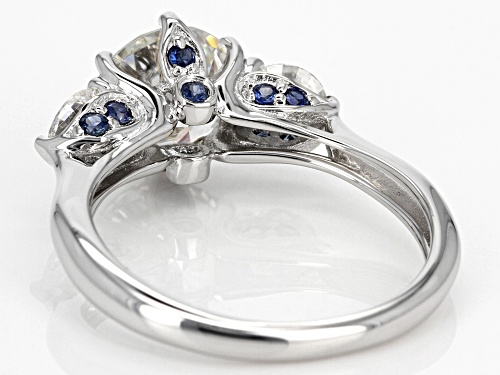 Moissanite Fire® 2.56ctw Dew And .22ctw Blue Sapphire Platineve® Ring - Size 6