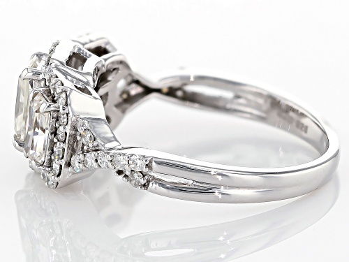 Moissanite Fire® 1.88ctw Diamond Equivalent Weight Radiant Cut And Round, Platineve™ Ring. - Size 10