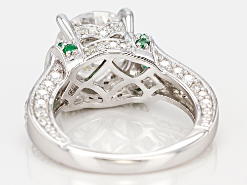 MOISSANITE FIRE® 4.76CTW DEW ROUND AND .24CTW ROUND ZAMBIAN EMERALD PLATINEVE™ RING - Size 11