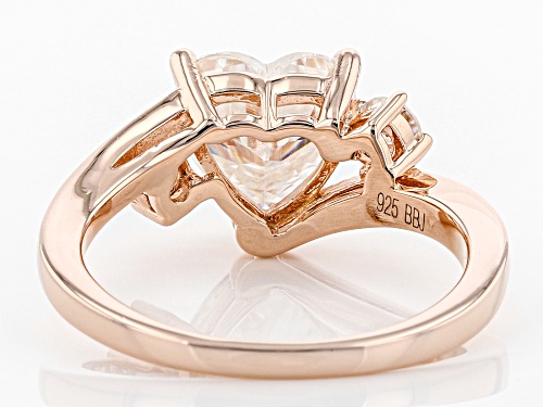 MOISSANITE FIRE® 2.46CTW DEW HEART SHAPE AND ROUND 14K ROSE GOLD OVER STERLING SILVER RING - Size 6