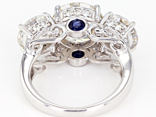 MOISSANITE FIRE® 8.14CTW DEW ROUND AND .22CTW ROUND BLUE SAPPHIRE PLATINEVE™ RING - Size 10