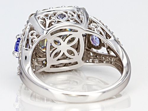 MOISSANITE FIRE® 5.00CTW DEW ASSCHER AND .68CTW TANZANITE PLATINEVE™ RING - Size 9