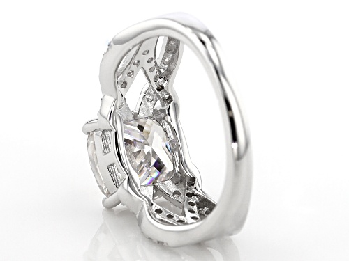 Moissanite Fire® 3.72ctw Diamond Equivalent Weight Square Cushion Cut And Round Platineve™ Ring - Size 8