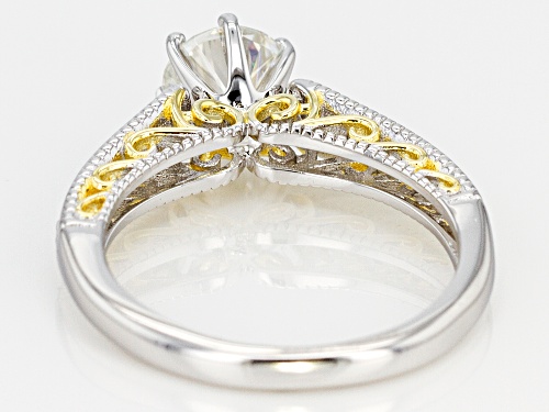 MOISSANITE FIRE(R) 1.28CTW DEW ROUND PLATINEVE(TM) AND 14K YELLOW GOLD OVER PLATINEVE RING - Size 7
