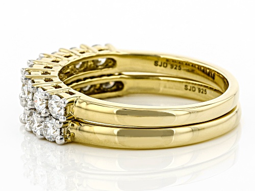 MOISSANITE FIRE® 1.08CTW DEW ROUND 14K YELLOW GOLD OVER SILVER SET OF TWO BANDS - Size 5