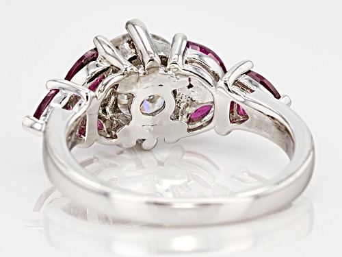 MOISSANITE FIRE® 1.90CT DEW ROUND AND .72CTW MARQUISE RHODOLITE GARNET PLATINEVE™ RING - Size 10