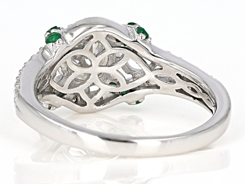 MOISSANITE FIRE® 1.14CTW DEW .20CTW EMERALD PLATINEVE® RING - Size 6