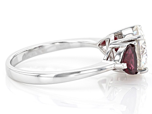 MOISSANITE FIRE® 2.20CTW AND 1.06CTW RHODOLITE  PLATINEVE® RING - Size 6