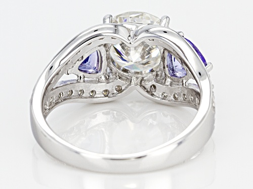 MOISSANITE FIRE® 2.92CTW AND .86CTW TANZANITE PLATINEVE® RING - Size 10