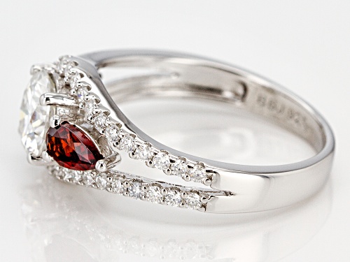 MOISSANITE FIRE® 1.30CTW DEW AND .42CTW RED GARNET PLATINEVE® RING - Size 5