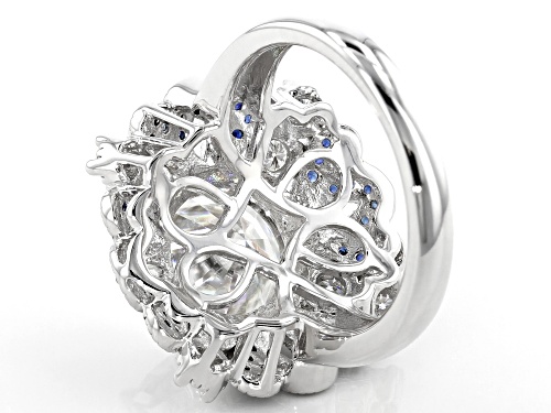 MOISSANITE FIRE® 4.08CTW DEW AND .40CTW BLUE SAPPHIRE PLATINEVE® RING - Size 8
